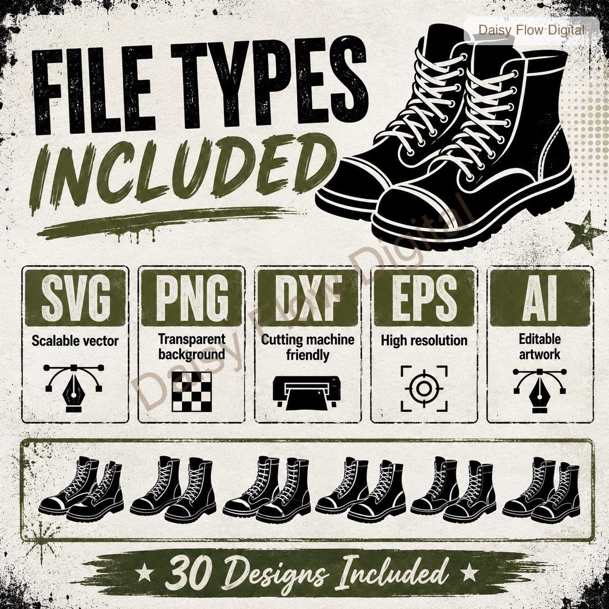 Combat Boot SVG Bundle | 30 Boot Silhouette Clipart | Military Army Boot PNG | Goth P - image 4
