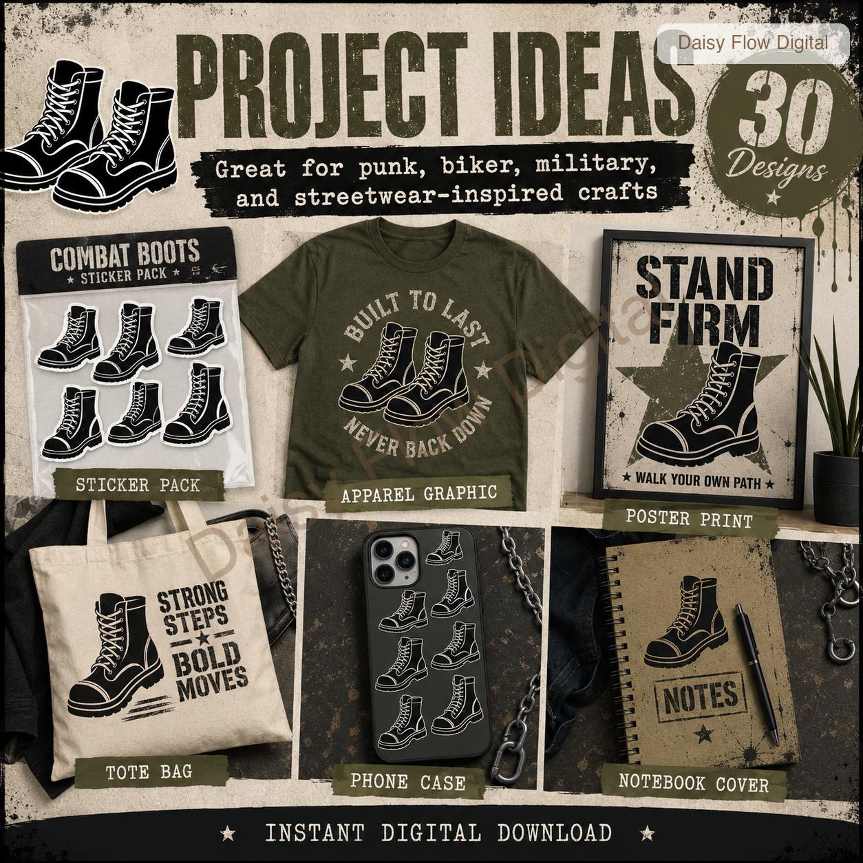 Combat Boot SVG Bundle | 30 Boot Silhouette Clipart | Military Army Boot PNG | Goth P - image 10