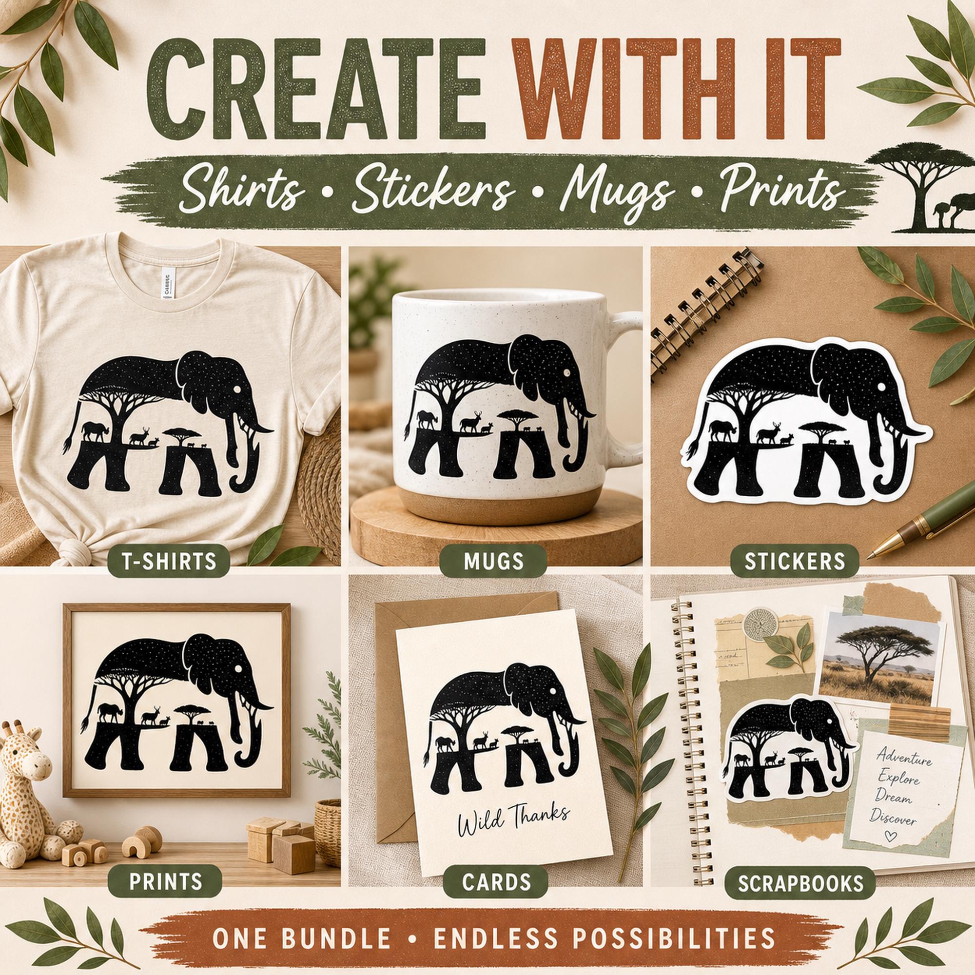 27 Elephant SVG Bundle | Safari Animal Scene SVG | Elephant Silhouette Cricut Files | - image 5