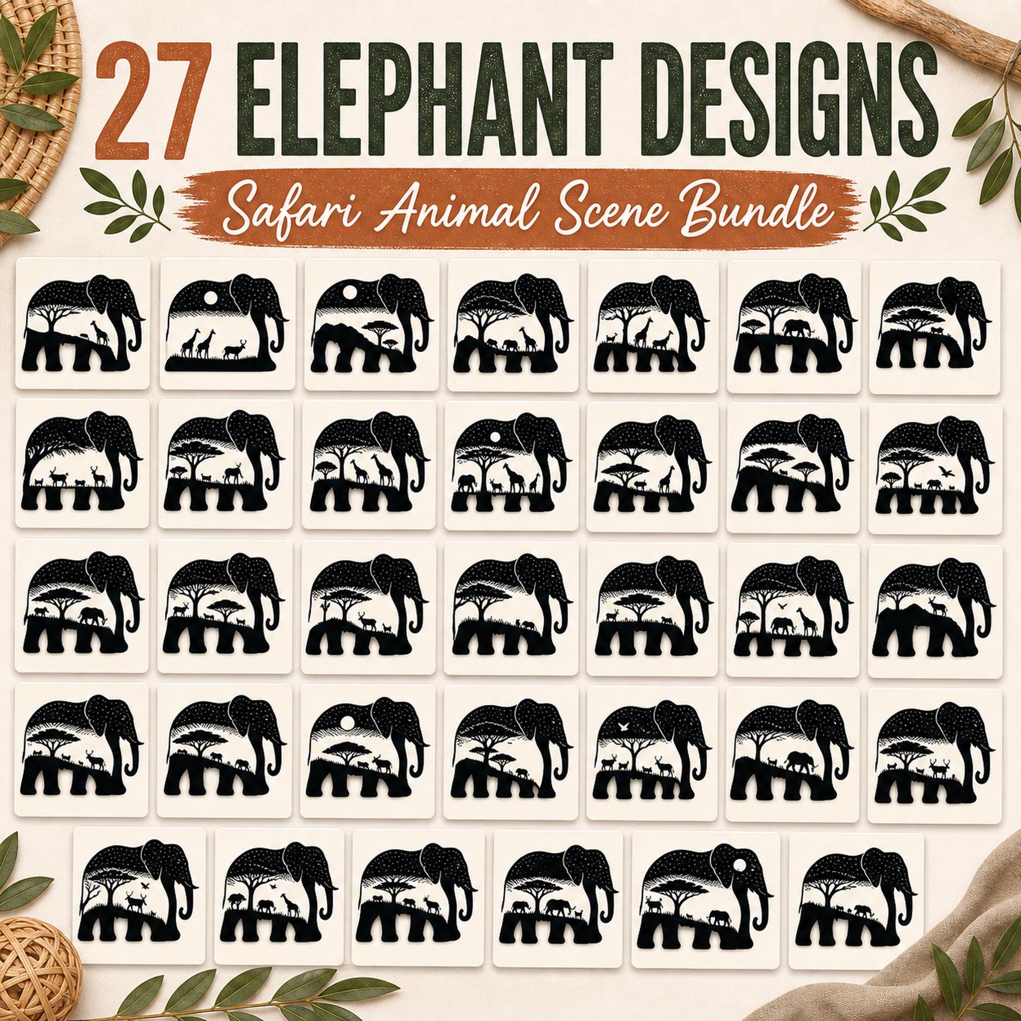 27 Elephant SVG Bundle | Safari Animal Scene SVG | Elephant Silhouette Cricut Files | - image 2