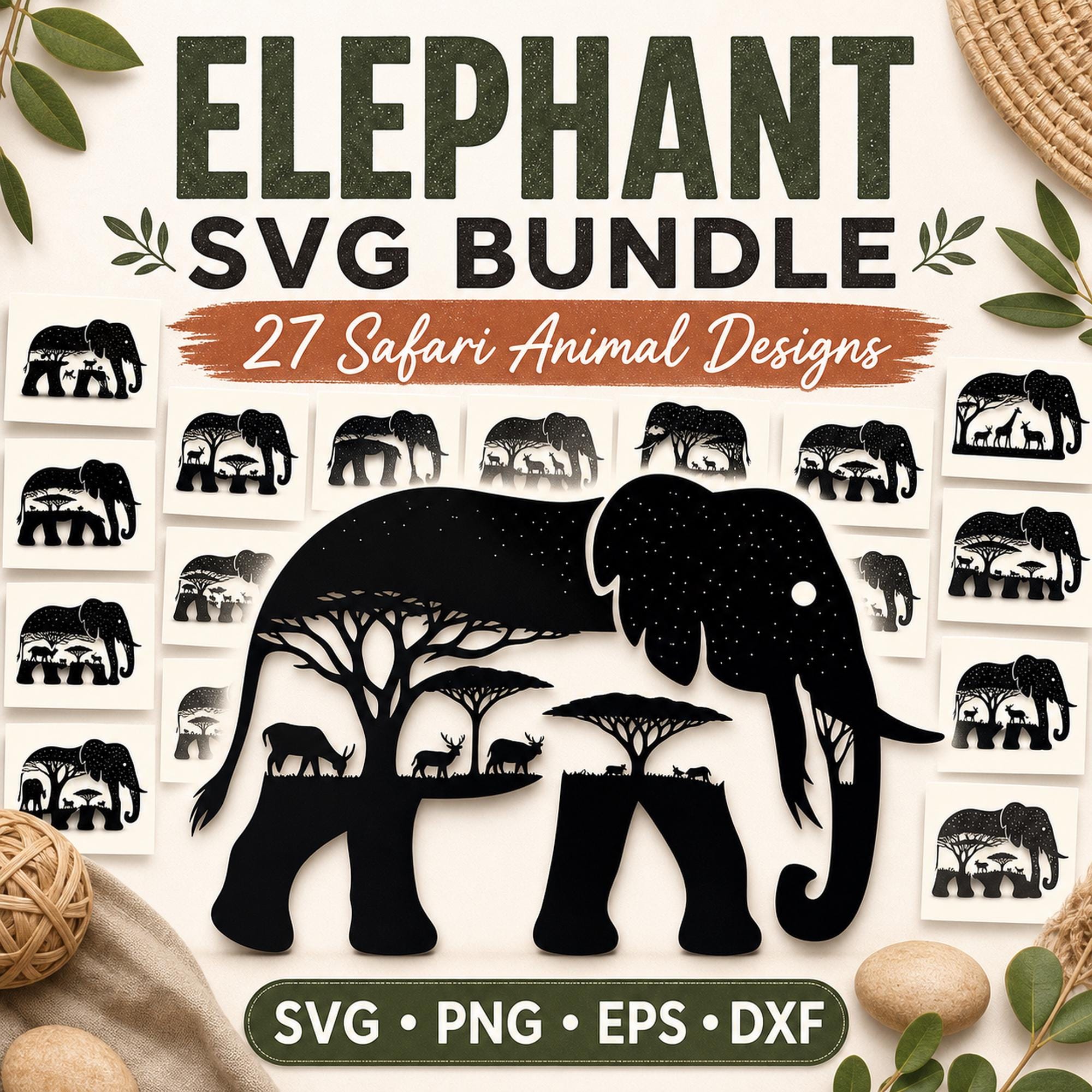 27 Elephant SVG Bundle | Safari Animal Scene SVG | Elephant Silhouette Cricut Files | - image 1