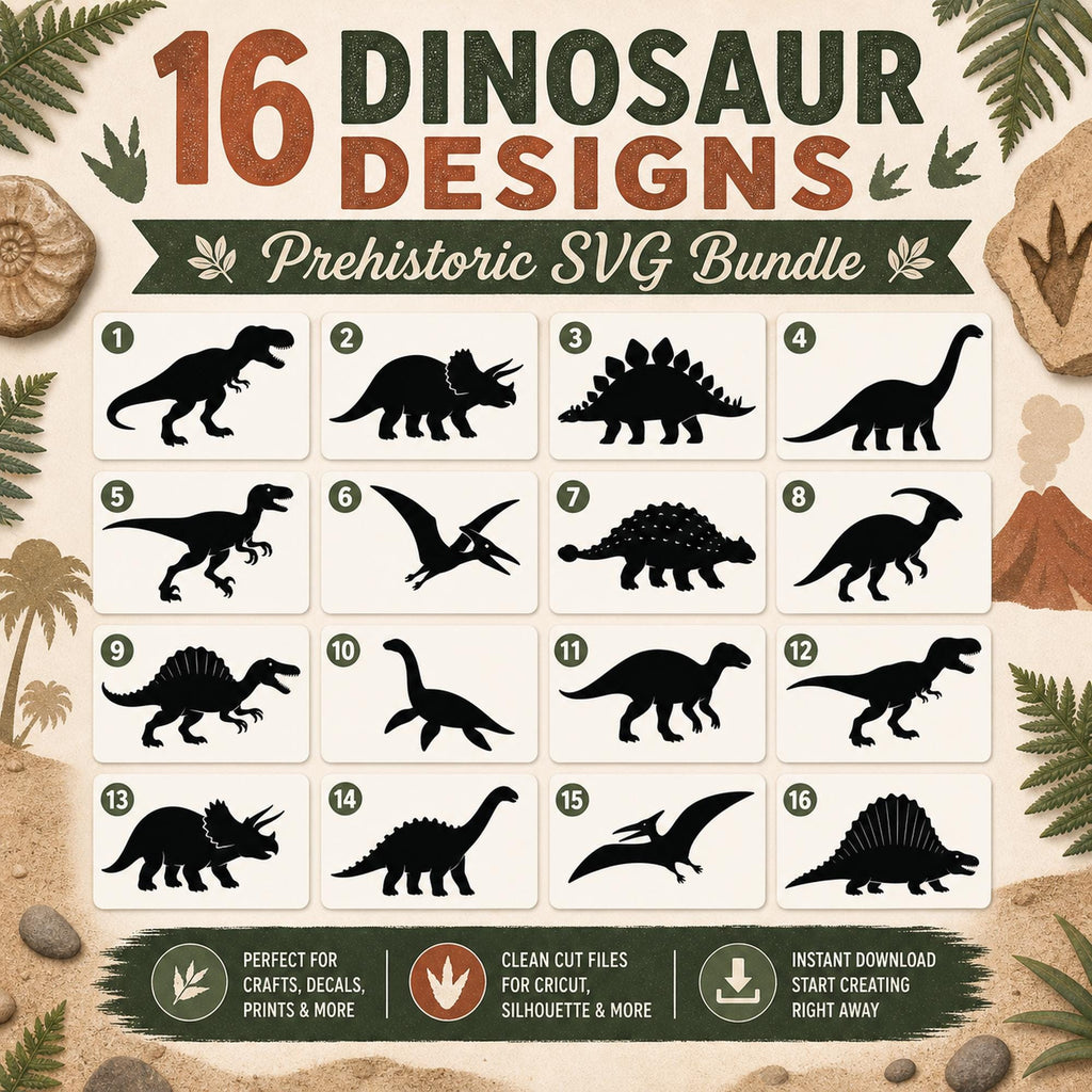16 Dinosaur SVG Bundle Silhouette | Prehistoric Dino Clipart for Cutting Machines | T - image 2