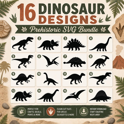 16 Dinosaur SVG Bundle Silhouette | Prehistoric Dino Clipart for Cutting Machines | T - image 2