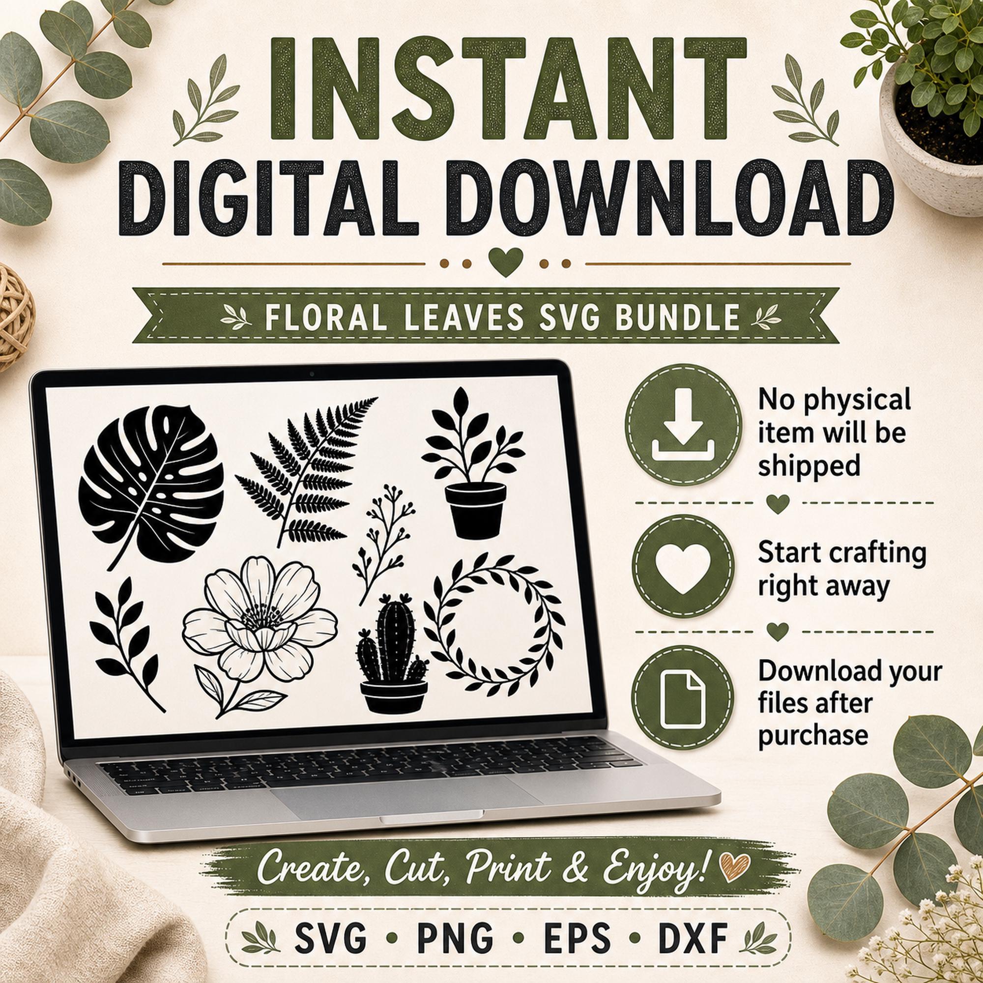 15 Floral Leaves Silhouette SVG Bundle | Botanical Plant Cut Files for Cricut |  - image 10