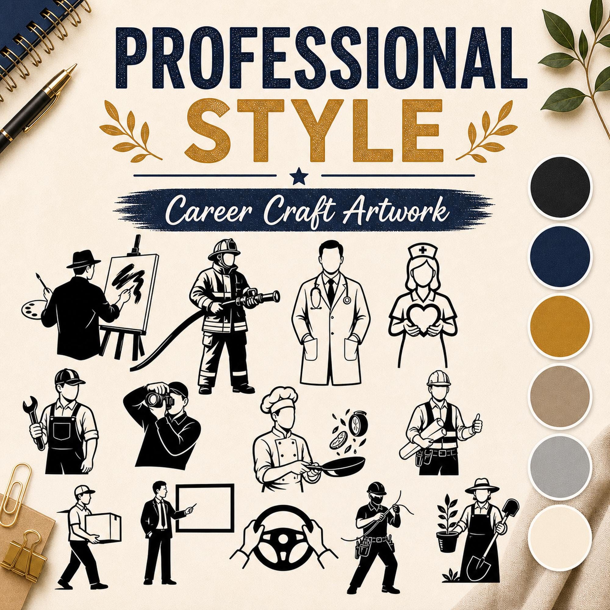 15 Professions SVG Bundle Silhouette | Career Job PNG Cut Files for Cricut | Com - image 8