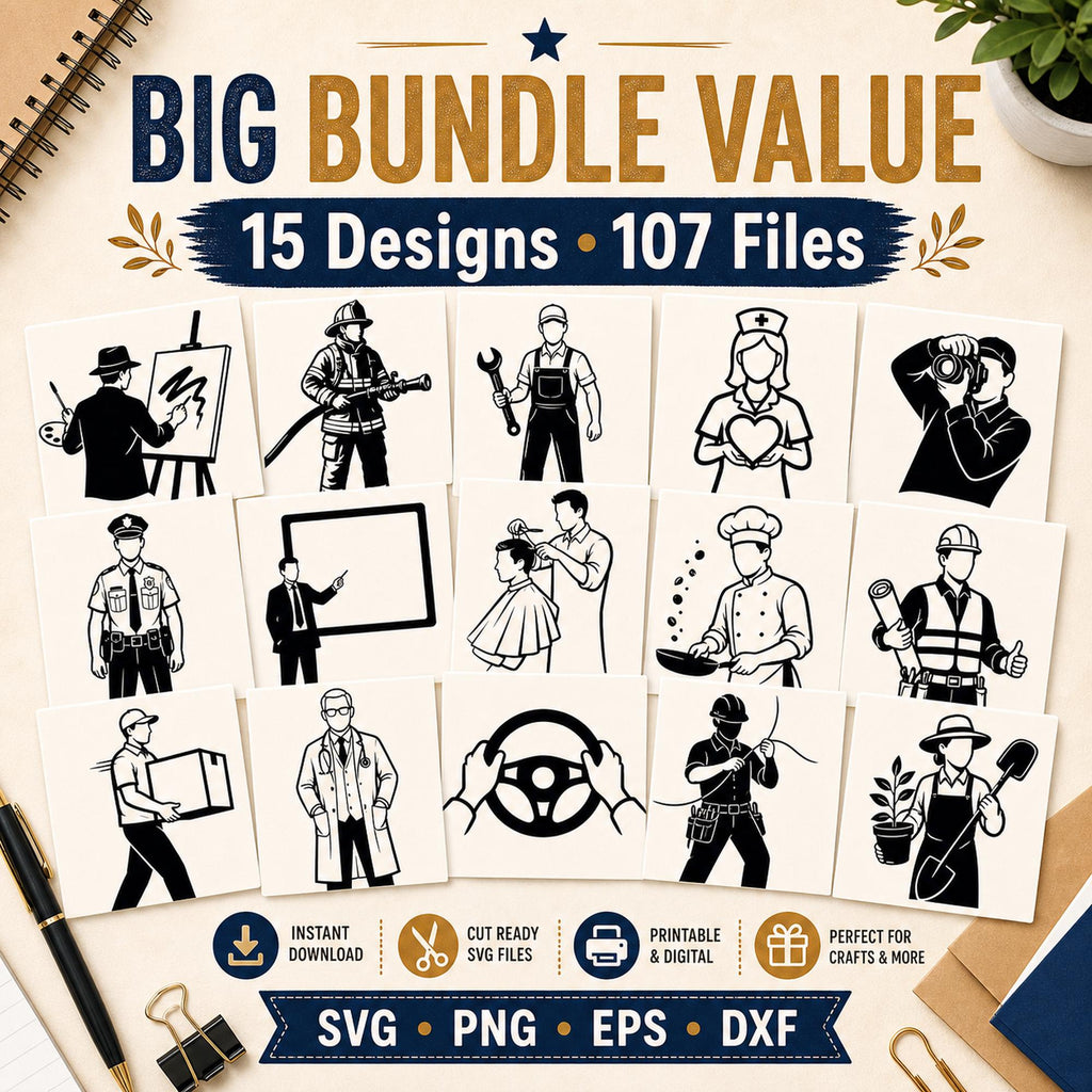 15 Professions SVG Bundle Silhouette | Career Job PNG Cut Files for Cricut | Com - image 9