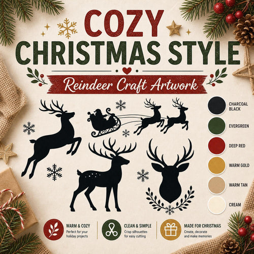12 Reindeer Silhouette SVG Bundle | Christmas SVG compatible with Cricut | Santa Slei - image 2