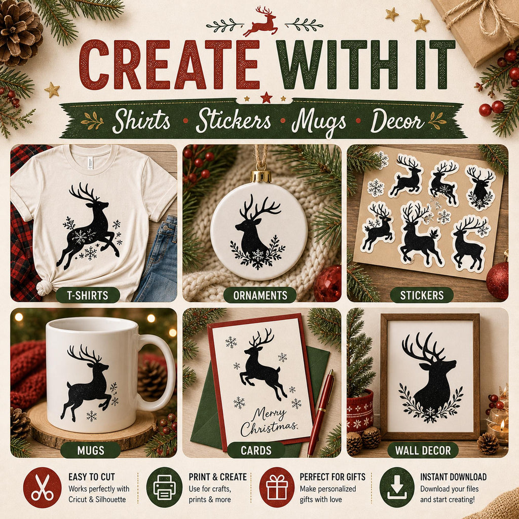 12 Reindeer Silhouette SVG Bundle | Christmas SVG compatible with Cricut | Santa Slei - image 6