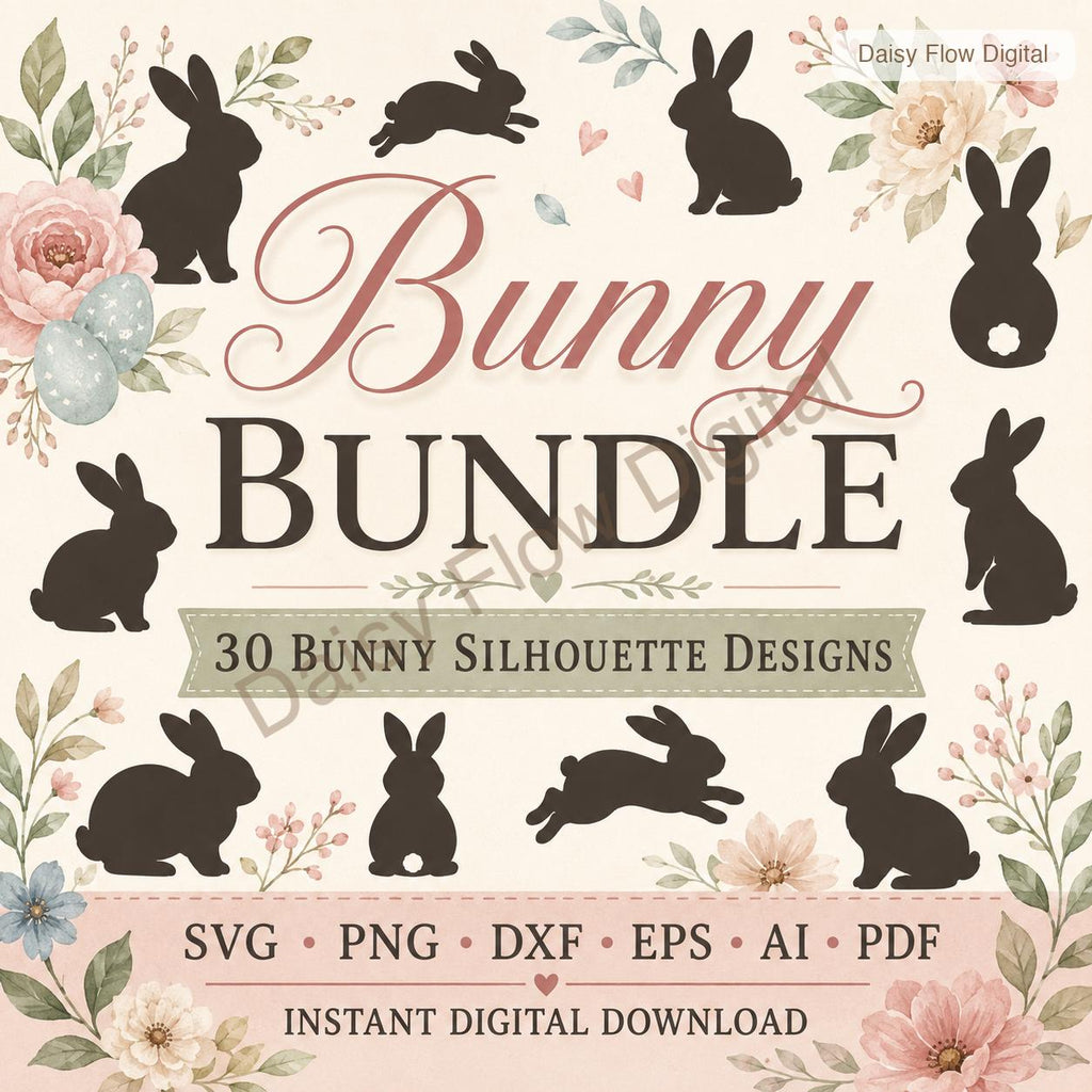 Bunny SVG Bundle | Rabbit Silhouette SVG | Easter Bunny Clipart for Cricut | Woodland - image 1