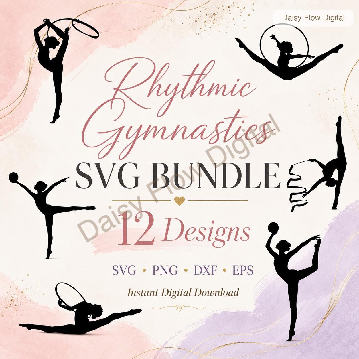 Rhythmic Gymnastics SVG Bundle | Gymnast Silhouette Cricut Files | Dancer SVG, Ribbon - image 1
