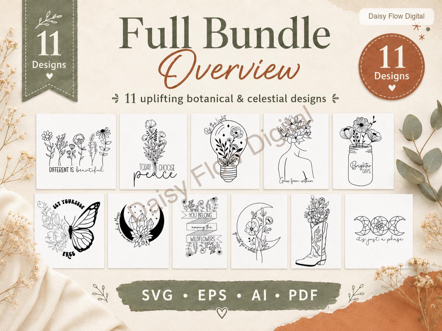 Wildflower SVG Bundle | Celestial SVG Line Art | Botanical Graphics | Moon and Stars - image 3