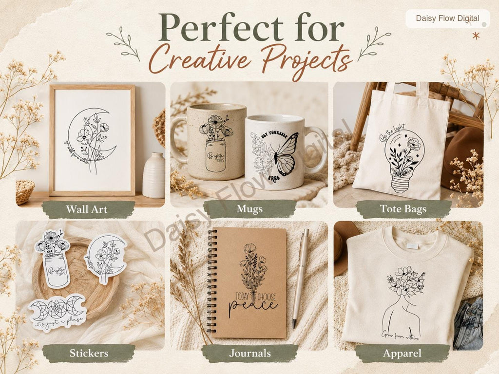 Wildflower SVG Bundle | Celestial SVG Line Art | Botanical Graphics | Moon and Stars - image 5
