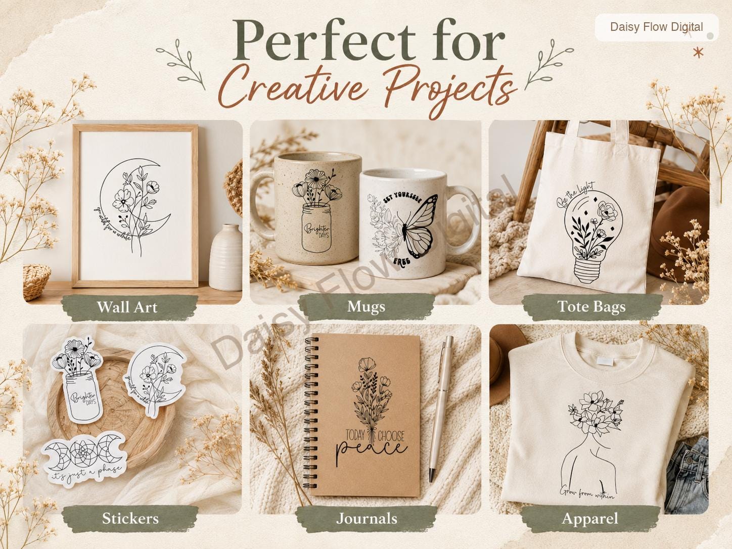 Wildflower SVG Bundle | Celestial SVG Line Art | Botanical Graphics | Moon and Stars - image 5