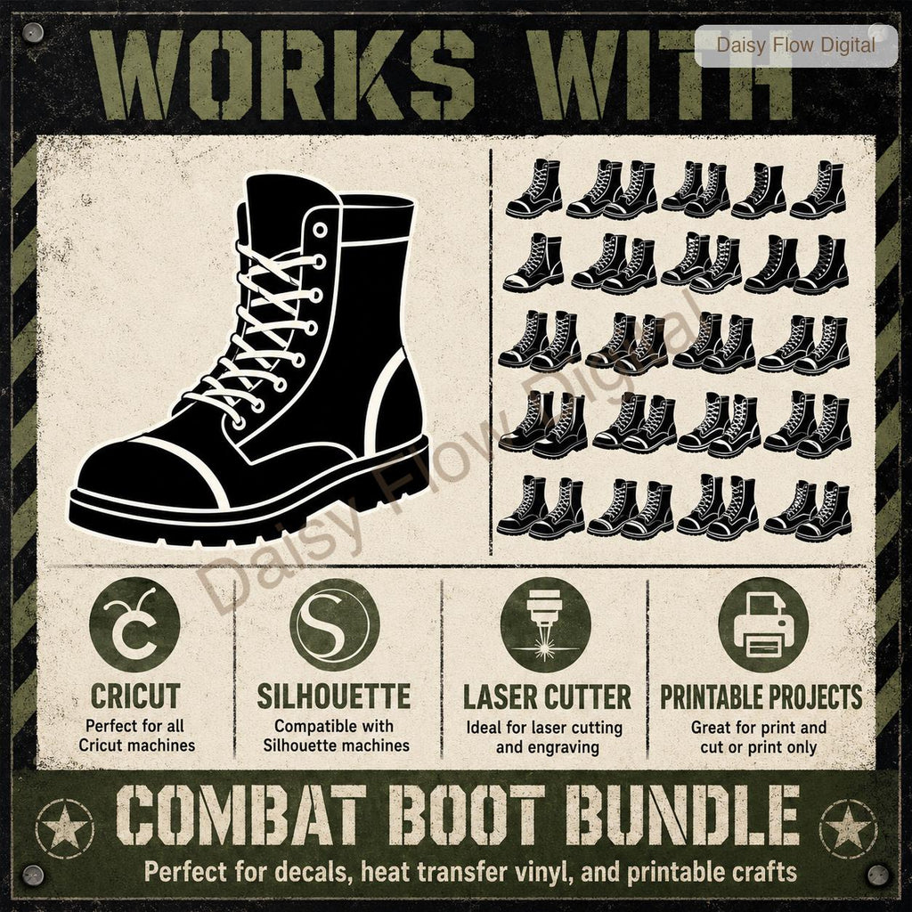 Combat Boot SVG Bundle | 30 Boot Silhouette Clipart | Military Army Boot PNG | Goth P - image 5