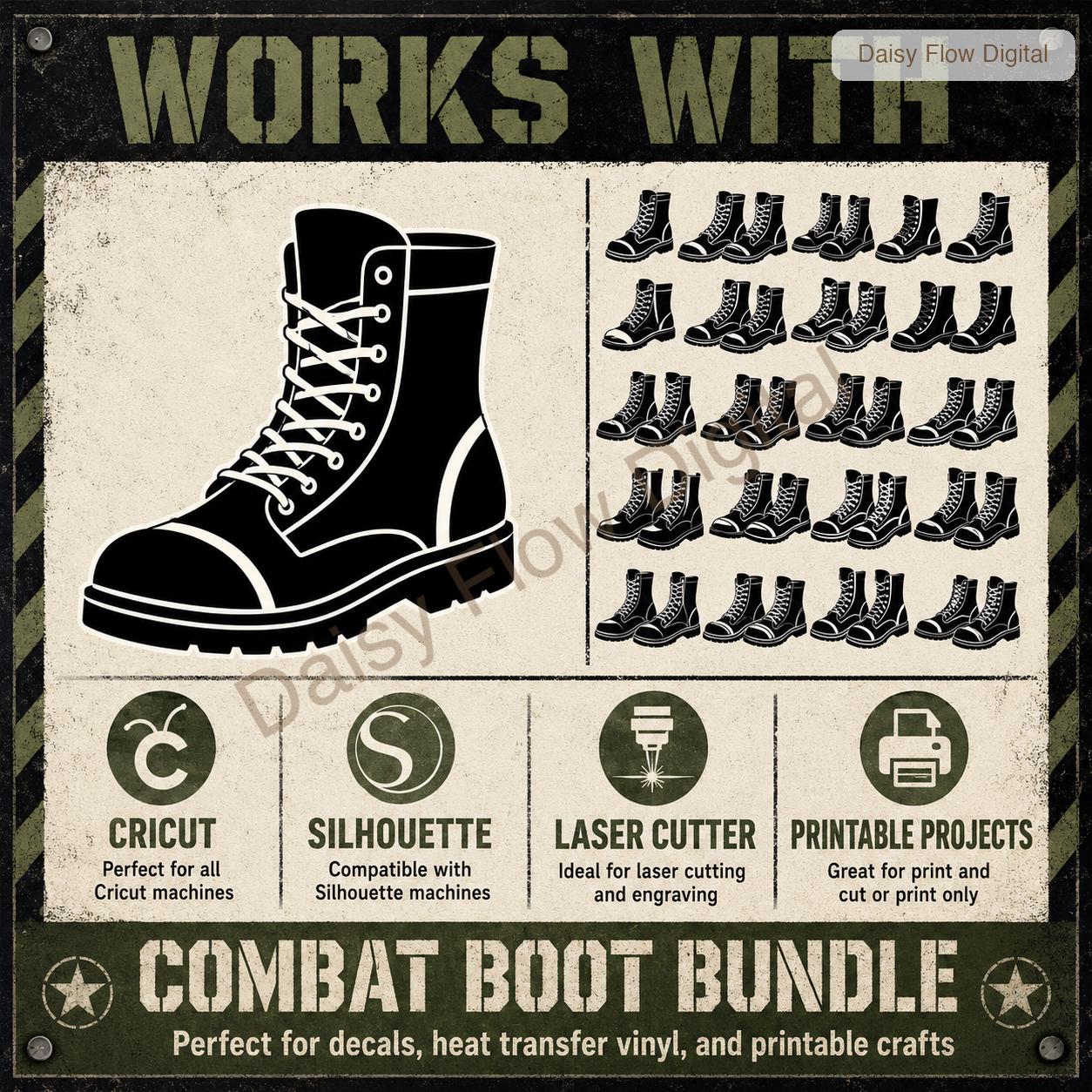 Combat Boot SVG Bundle | 30 Boot Silhouette Clipart | Military Army Boot PNG | Goth P - image 5