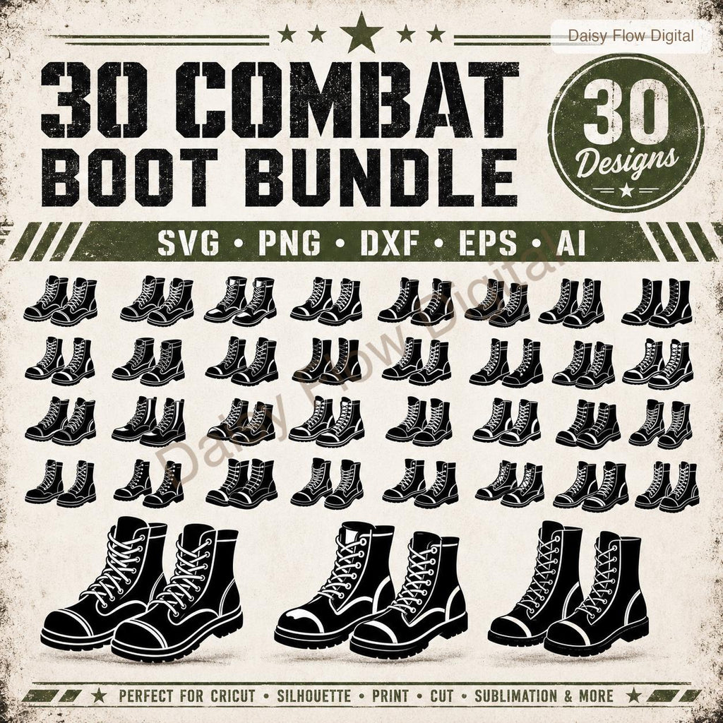 Combat Boot SVG Bundle | 30 Boot Silhouette Clipart | Military Army Boot PNG | Goth P - image 2