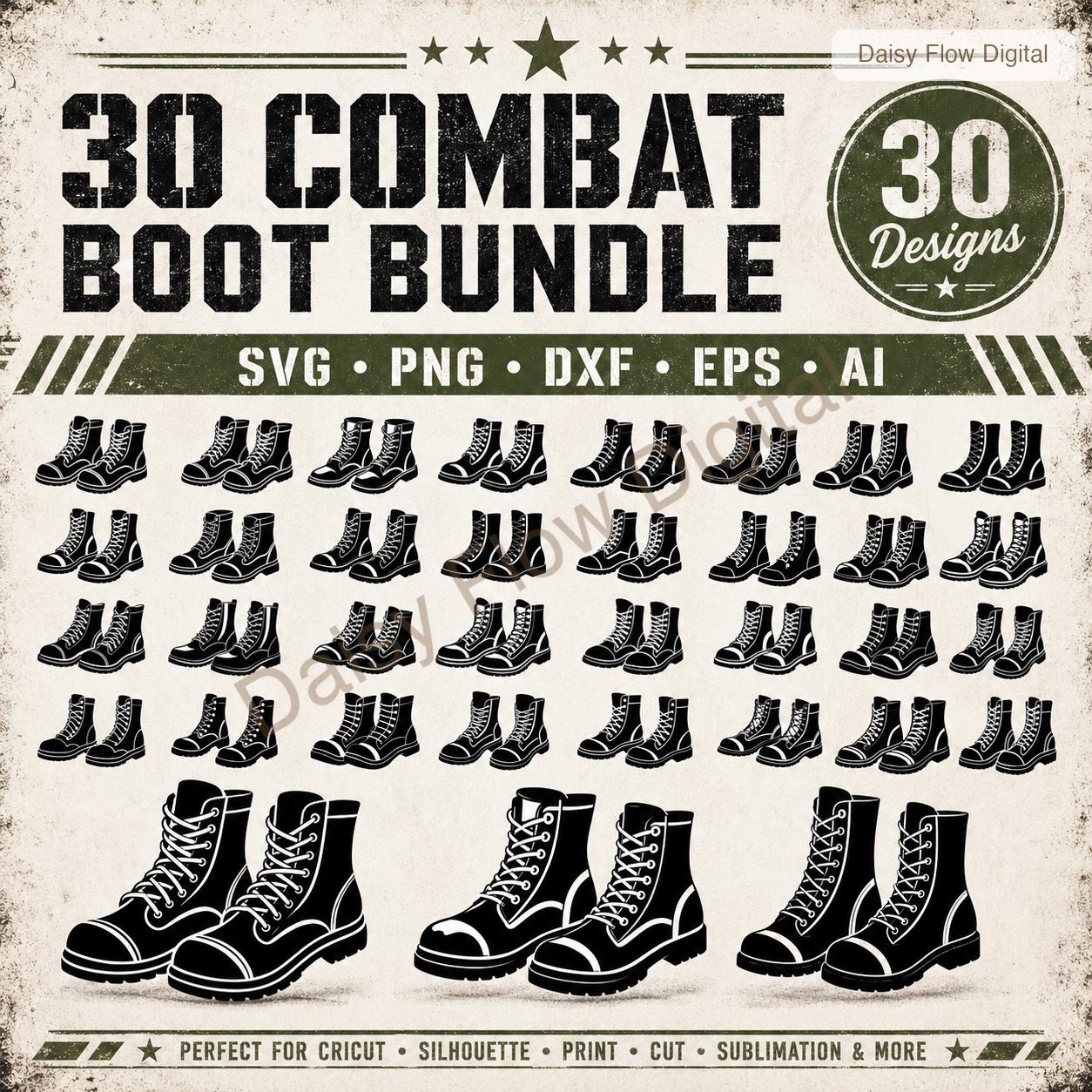Combat Boot SVG Bundle | 30 Boot Silhouette Clipart | Military Army Boot PNG | Goth P - image 2