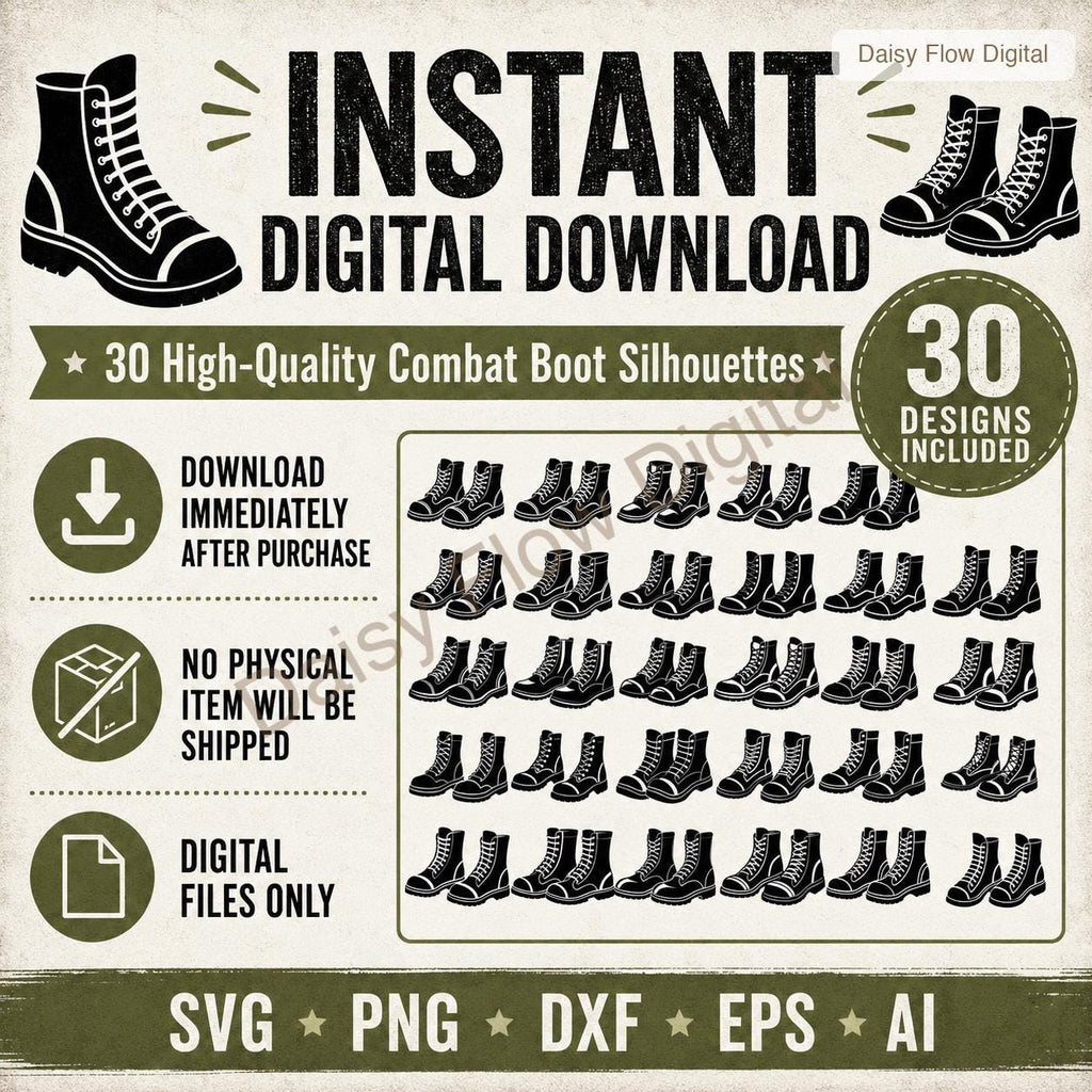 Combat Boot SVG Bundle | 30 Boot Silhouette Clipart | Military Army Boot PNG | Goth P - image 6