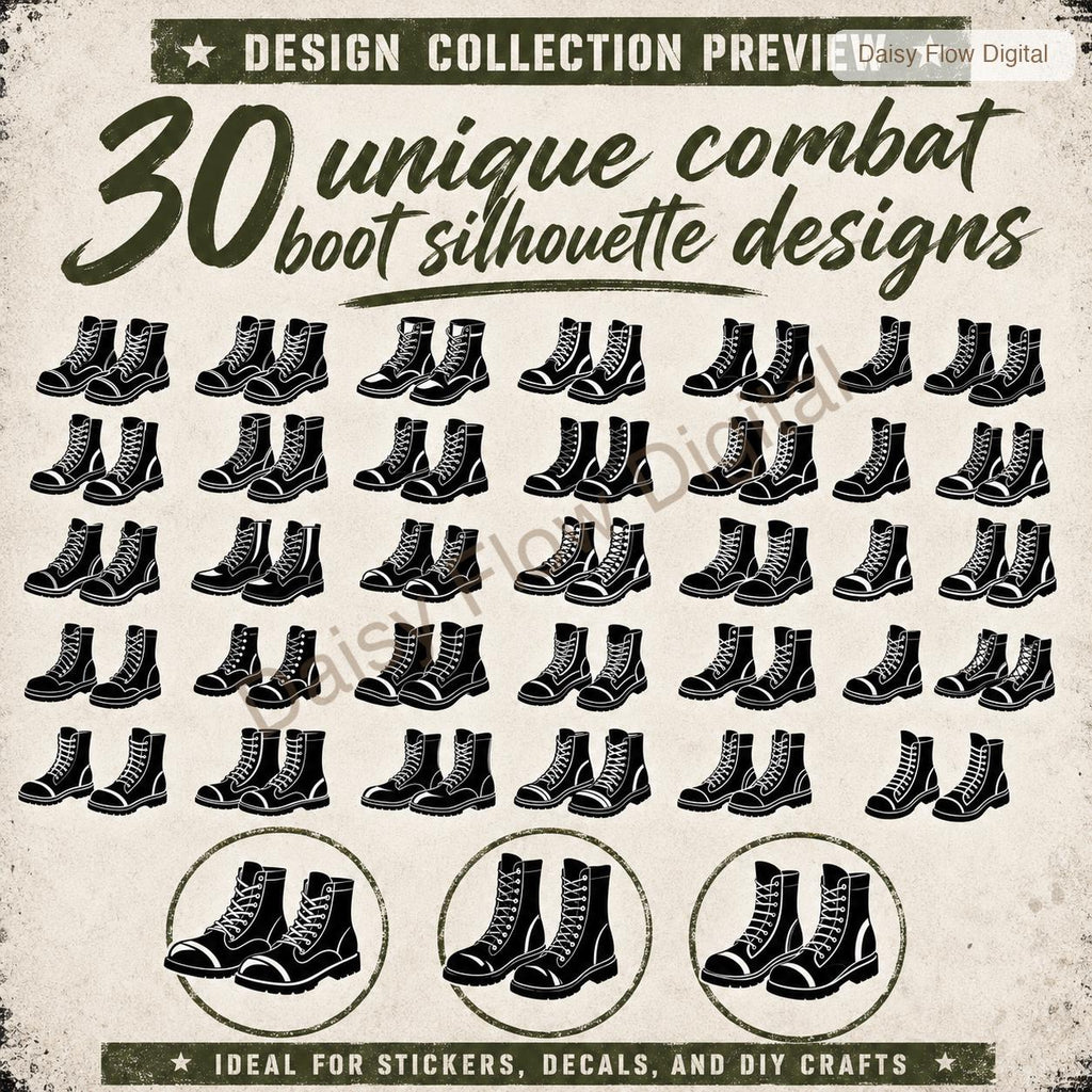 Combat Boot SVG Bundle | 30 Boot Silhouette Clipart | Military Army Boot PNG | Goth P - image 9