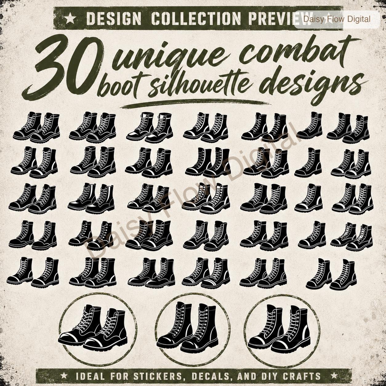 Combat Boot SVG Bundle | 30 Boot Silhouette Clipart | Military Army Boot PNG | Goth P - image 9