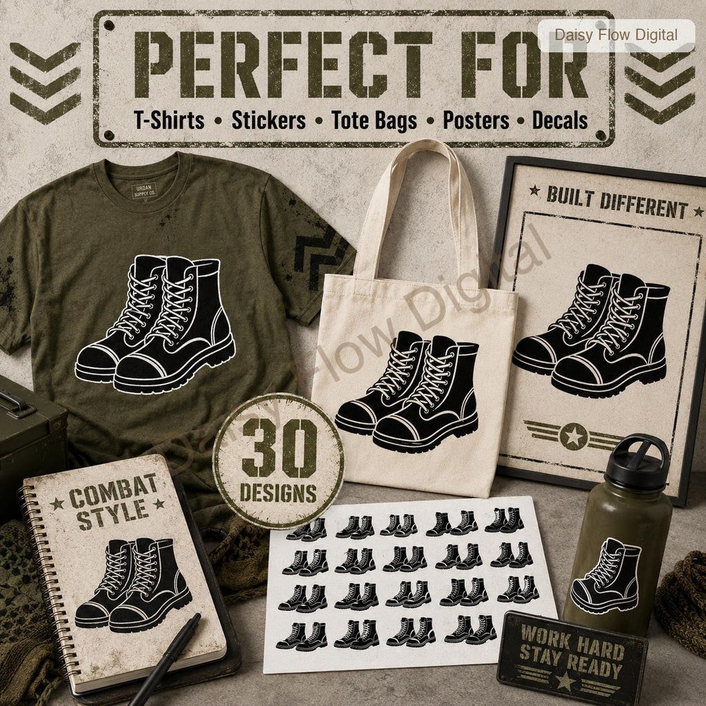Combat Boot SVG Bundle | 30 Boot Silhouette Clipart | Military Army Boot PNG | Goth P - image 7